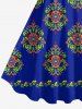 Plus Size Flower Pattern Print Hawaii A Line Dress -  