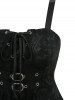 Débardeur asymétrique à imprimé floral avec œillets, lacets, boucles et volants - Noir M