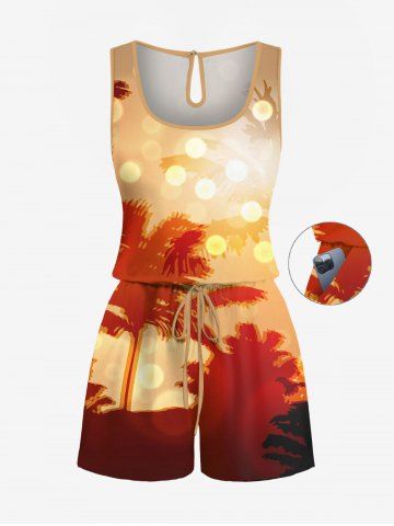 Combinaison hawaïenne grande taille à imprimé cocotier et pois lumineux - ORANGE - 4X