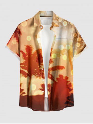 Chemise hawaïenne grande taille pour homme, à imprimé cocotiers et pois lumineux, boutons et poche. - ORANGE - S