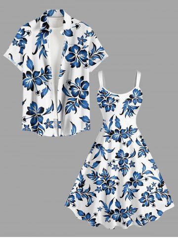 Ensemble de plage hawaïen assorti pour couples, imprimé tropical fleurs et feuilles, grandes tailles