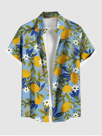 Chemise hawaïenne grande taille pour homme, imprimée de fleurs de citronnier, avec boutons et poche. - PEACOCK BLUE - 2XL