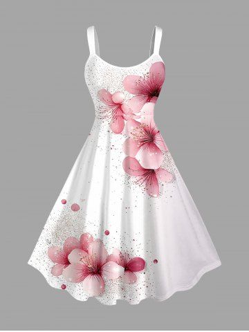 Plus Size Flowers Paint Splatter Print Hawaii Tank Dress - WHITE - 5X