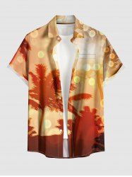 Chemise hawaïenne grande taille pour homme, à imprimé cocotiers et pois lumineux, boutons et poche. - Orange S