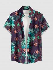 Plus Size Hibiscus Flowers Tropical Leaf Print Buttons Pocket Hawaii Shirt For Men -  