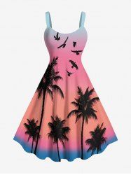 Robe débardeur hawaïenne grande taille à imprimé ombré cocotier et oiseaux - Rose  1X