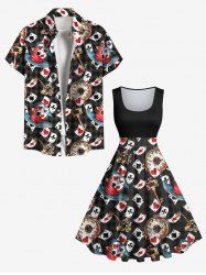 Poker Key Clock Print Plus Size Matching Outfit For Couples -  