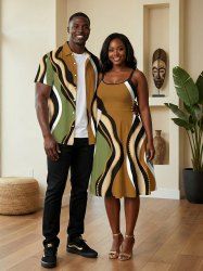 Curve Striped Print Plus Size Matching Hawaii Beach Outfit For Couples -  