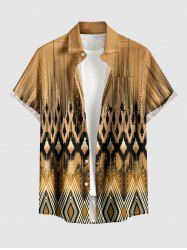Chemise hawaïenne à poches boutons, imprimé géométrique et ethnique, grande taille, pour hommes - Brun Légère 6XL
