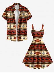 African Printed Matching Couple Outfit Horse Feather Dream Catcher Hawaiian Set -  