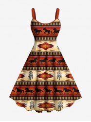 Robe débardeur hawaïenne grande taille à motif ethnique, plumes de cheval et attrape-rêves - Brun Légère 1X