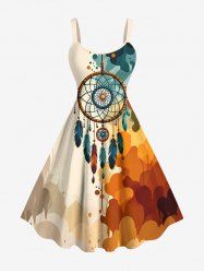 Robe débardeur hawaïenne grande taille à imprimé attrape-rêves et plumes - café lumière 1X