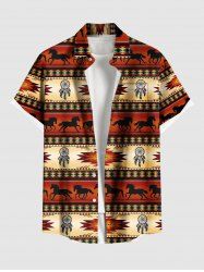 Chemise hawaïenne grande taille pour homme, à motif ethnique, plumes de cheval et attrape-rêves, boutons et poche. - Brun Légère 6XL