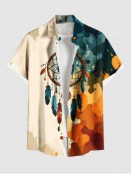 Chemise hawaïenne grande taille pour homme, ornée d'un attrape-rêves, de plumes et d'éclaboussures de peinture, avec boutons et poche. - café lumière 6XL