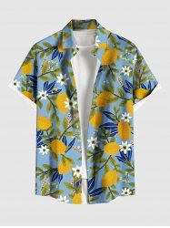 Chemise hawaïenne grande taille pour homme, imprimée de fleurs de citronnier, avec boutons et poche. - Paon Bleu M