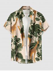 Chemise à boutons grande taille pour homme, imprimé girafe et feuilles tropicales, style hawaïen. - café lumière S