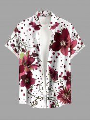 Chemise hawaïenne à imprimé floral et à pois, grande taille, avec poche boutonnée, pour homme - Blanc M