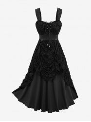 Robe débardeur Grande Taille à fleurs et papillons flockés, cintrée, lacée avec œillets - Noir L | US 12