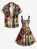 African Printed Matching Couple Outfit Coconut Tree Seascape Geometric Pattern Hawaiian Set -  
