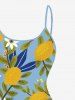 Ensemble de plage hawaïen assorti grande taille à imprimé de feuilles de citronnier pour couples - Paon Bleu 