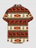Chemise hawaïenne grande taille pour homme, à motif ethnique, plumes de cheval et attrape-rêves, boutons et poche. - Brun Légère 6XL