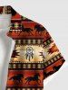 Chemise hawaïenne grande taille pour homme, à motif ethnique, plumes de cheval et attrape-rêves, boutons et poche. - Brun Légère 6XL