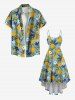 Robe hawaïenne asymétrique à imprimé de feuilles de citronnier et de fleurs grande taille - Paon Bleu 6X