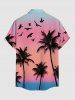 Chemise hawaïenne grande taille pour homme, imprimé ombré cocotier et oiseaux, boutons et poche. - Rose  5XL