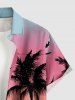 Chemise hawaïenne grande taille pour homme, imprimé ombré cocotier et oiseaux, boutons et poche. - Rose  5XL