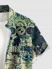Chemise hawaïenne grande taille pour homme, à imprimé ethnique tropical et fleurs d'hibiscus, avec boutons et poche. - Vert profond 6XL
