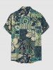 Chemise hawaïenne grande taille pour homme, à imprimé ethnique tropical et fleurs d'hibiscus, avec boutons et poche. - Vert profond 6XL