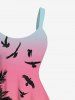 Robe débardeur hawaïenne grande taille à imprimé ombré cocotier et oiseaux - Rose  1X