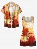 Plus Size Coconut Tree Light Spot Print Cinched Hawaii Romper -  