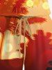 Plus Size Coconut Tree Light Spot Print Cinched Hawaii Romper -  