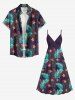 Plus Size Hibiscus Flowers Tropical Leaf Print Surplice Hawaii Cami Dress -  