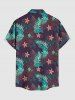 Plus Size Hibiscus Flowers Tropical Leaf Print Buttons Pocket Hawaii Shirt For Men -  