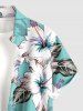Chemise hawaïenne à poches boutons, imprimé feuilles et fleurs de cocotier et d'hibiscus, grandes tailles pour hommes - Turquoise Foncée 3XL