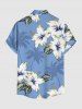 Chemise hawaïenne à poches boutons, imprimé feuilles et fleurs de cocotier et d'hibiscus, grandes tailles pour hommes - Bleu 4XL