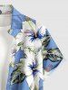 Chemise hawaïenne à poches boutons, imprimé feuilles et fleurs de cocotier et d'hibiscus, grandes tailles pour hommes - Bleu 4XL