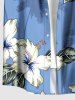 Chemise hawaïenne à poches boutons, imprimé feuilles et fleurs de cocotier et d'hibiscus, grandes tailles pour hommes - Bleu 4XL