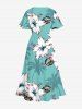 Coconut Tree Flower Leaf Print Hawaii Split Pocket A Line Midi Dress -  
