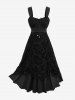 Robe débardeur Grande Taille à fleurs et papillons flockés, cintrée, lacée avec œillets - Noir L | US 12