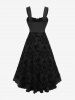 Robe débardeur Grande Taille à fleurs et papillons flockés, cintrée, lacée avec œillets - Noir L | US 12