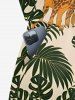 Combinaison grande taille à imprimé girafe et feuilles tropicales, style hawaïen, avec cordon de serrage et poches. - café lumière 5X