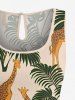 Combinaison grande taille à imprimé girafe et feuilles tropicales, style hawaïen, avec cordon de serrage et poches. - café lumière 5X