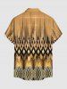 Chemise hawaïenne à poches boutons, imprimé géométrique et ethnique, grande taille, pour hommes - Brun Légère 6XL