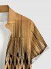 Chemise hawaïenne à poches boutons, imprimé géométrique et ethnique, grande taille, pour hommes - Brun Légère 6XL