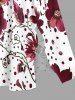 Plus Size Flower Leaf Spotted Print Hawaii Split Pocket A Line Midi Dress -  