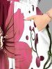 Plus Size Flower Leaf Spotted Print Hawaii Split Pocket A Line Midi Dress -  