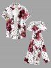 Plus Size Flower Leaf Spotted Print Hawaii Split Pocket A Line Midi Dress -  